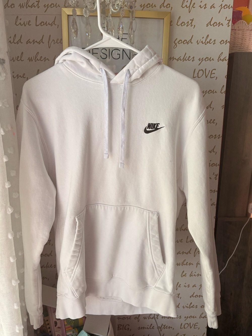 Nike White Hoodie with Black Tag Logo